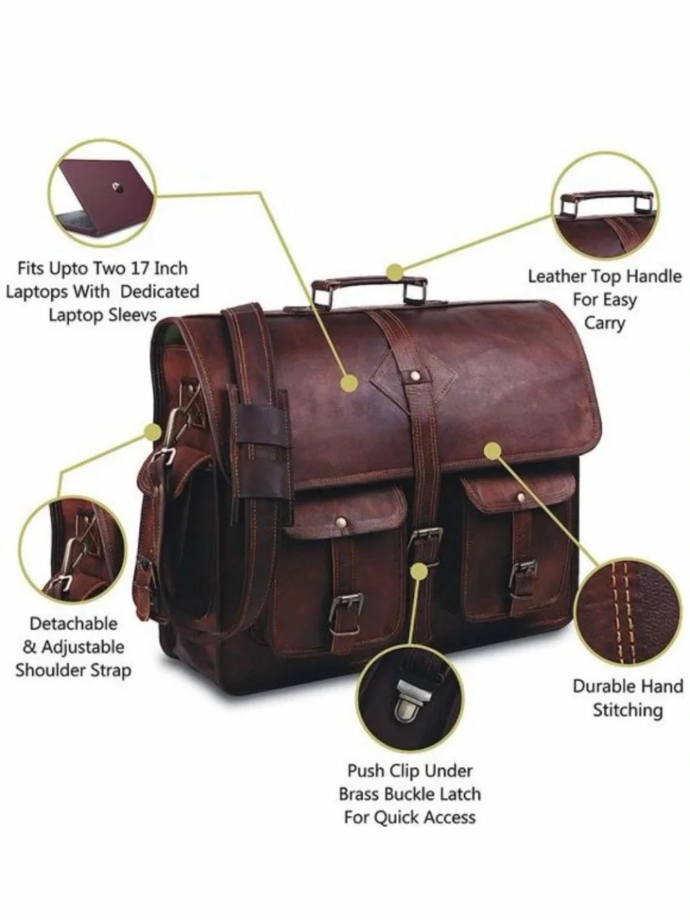 Vintage Laptop Bag for Men Full Grain Large Leather Messenger bag 18 